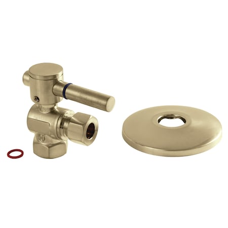 Kingston Brass CC33107DLK 3/8-Inch IPS X 3/8-Inch OD Comp Quarter-Turn Angle Stop Valve with Flange, Brushed Brass CC33107DLK